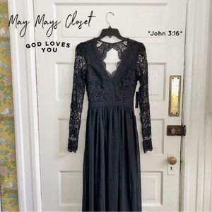 Lulu’s Awaken My Love Black Lace Sheer Formal Maxi Dress Prom Wedding XS